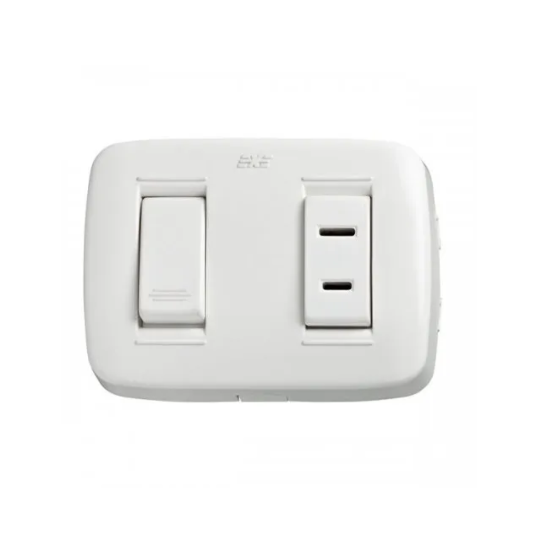 TOMA + INTERRUPTOR SOBREPONER BLANCO