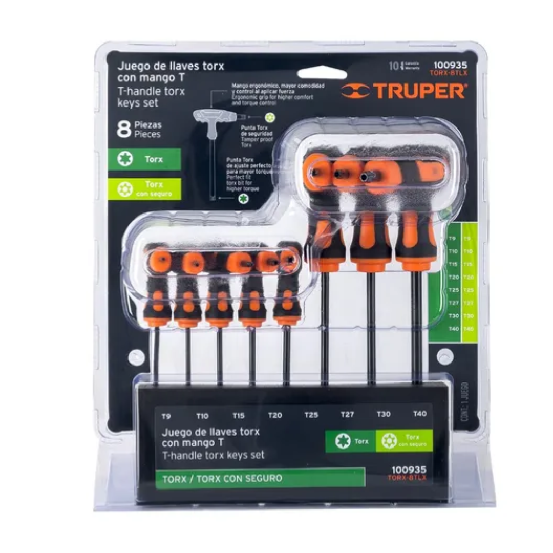JUEGO LLAVES TORX EXTRALARGAS MANGO "T" 8 PIEZAS